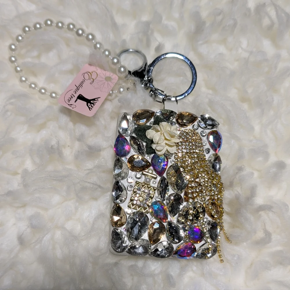 Rhinestone Embellished Keychain with Pearl Accent